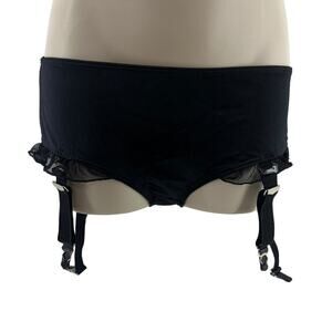 Folter Shiny Black Panty Goth Garter Sheer Ruffle Detail Womens Size Medium